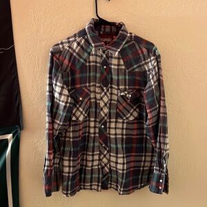Vintage 90s wrangler pearl snap flannel shirt L